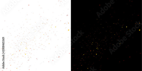Fotografie Glowing ember sparks and burning fire particles with realistic flames, smoke tex