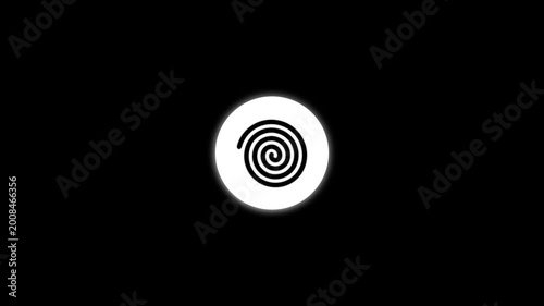 Animated glowing white spiral swirl icon shrinking on black background