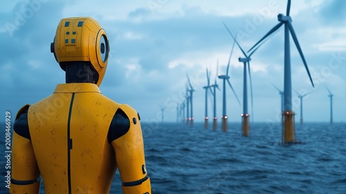 Robots control fans to generate energy in the sea.