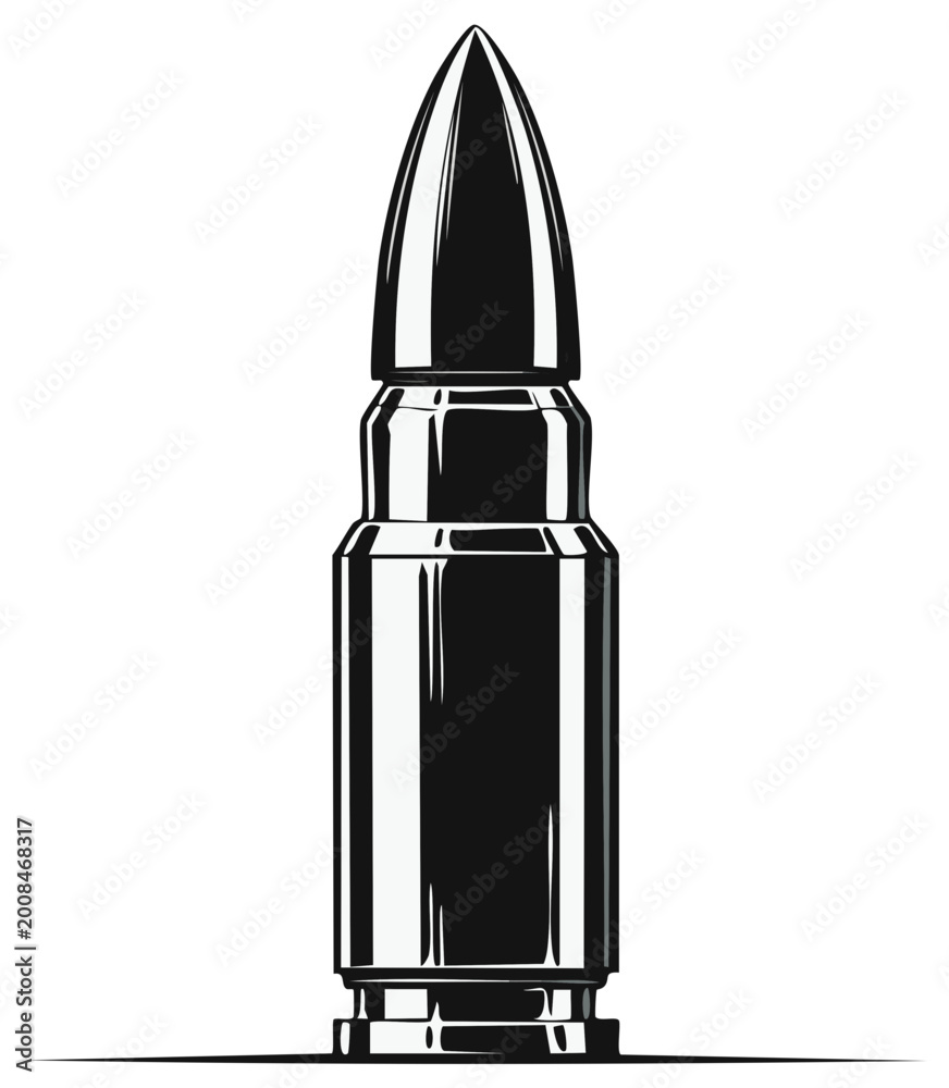 Naklejka premium Black and white illustration of a bullet cartridge. Ammunition concept.