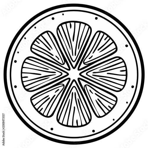 Black and white hand drawn orange slice illustration, fruit food design element