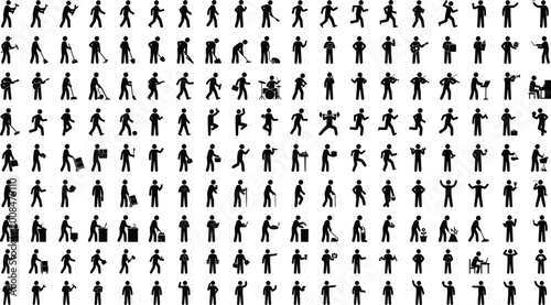 Obraz na płótnie Human activity stick figure icons set showing people actions work sports daily l