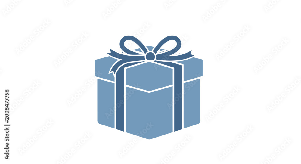 Obraz premium Blue gift box icon with ribbon bow isolated on white background