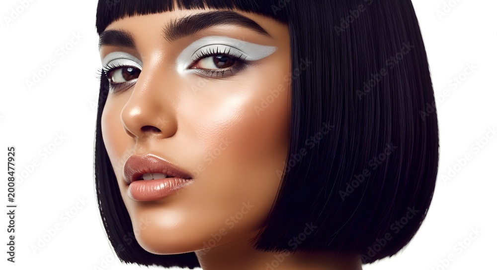 Fototapeta premium Glamour Makeup Portrait of Young Woman with Sleek Black Bob