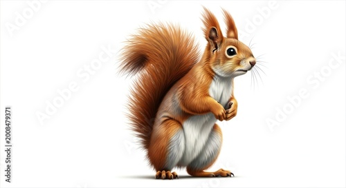A cute brown and white squirrel standing on its hind legs isolated on white background