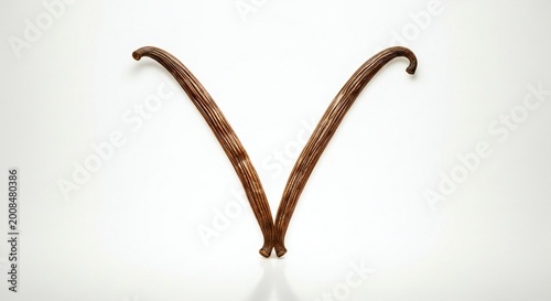 A brown, wooden or antler letter v on a white background, isolated on white background