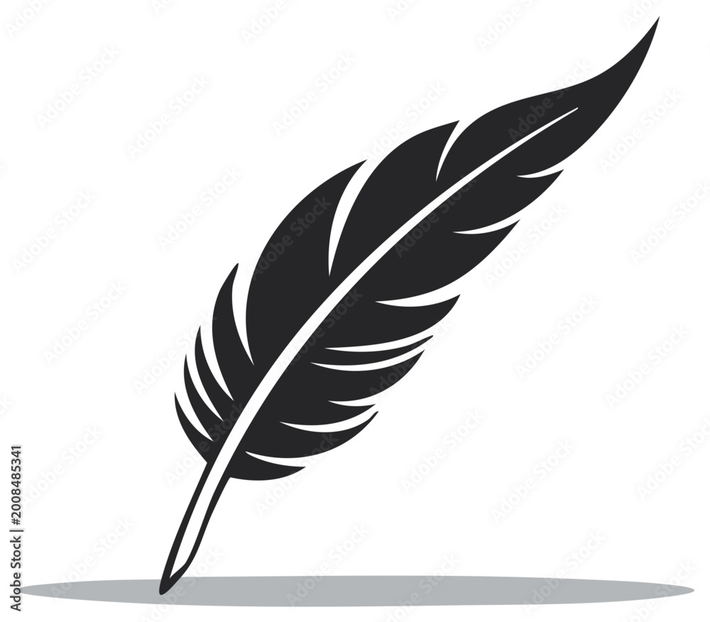 Obraz premium Elegant silhouette of a single feather, a symbol of writing or flight.