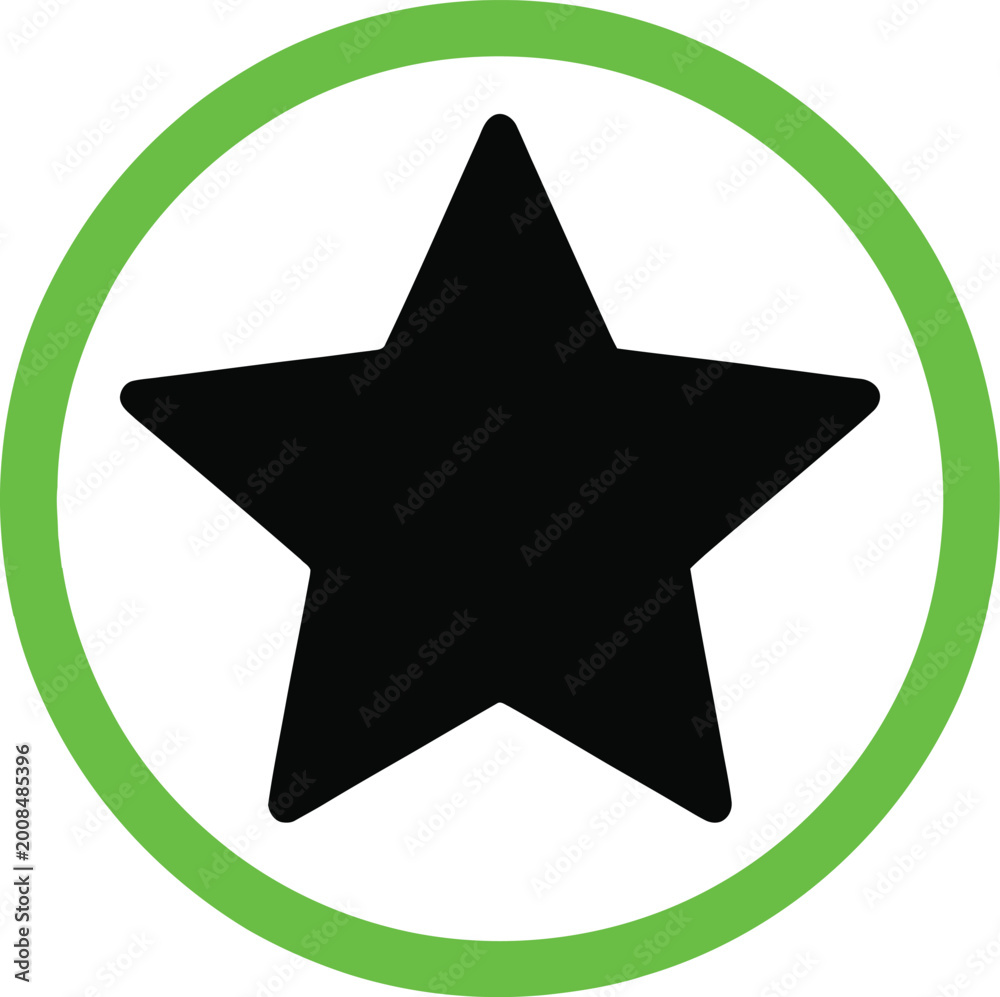 Fototapeta premium Black star icon inside a green circle