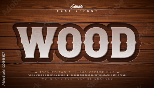 Foto Wood Editable Text Effect Design Vector Graphic Style with Vintage Western Typog