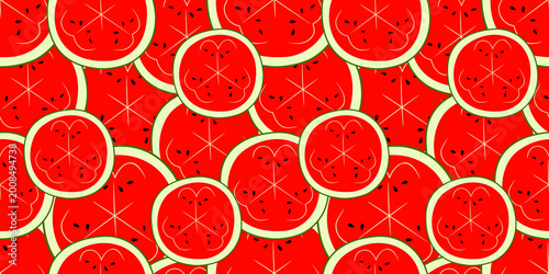 Cuadro en lienzo Watermelon Seamless Pattern with Red Background Image.