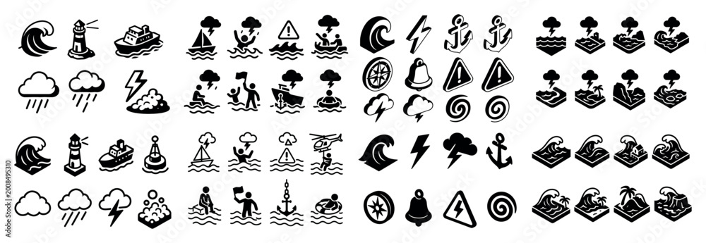 Fototapeta premium Nautical and weather icon set collection