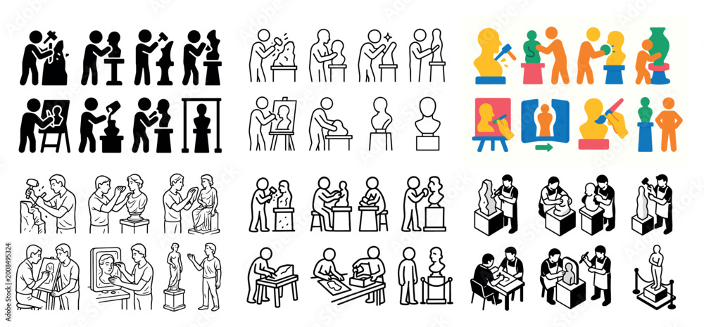 Fototapeta premium Art class icons: painting and sculpting