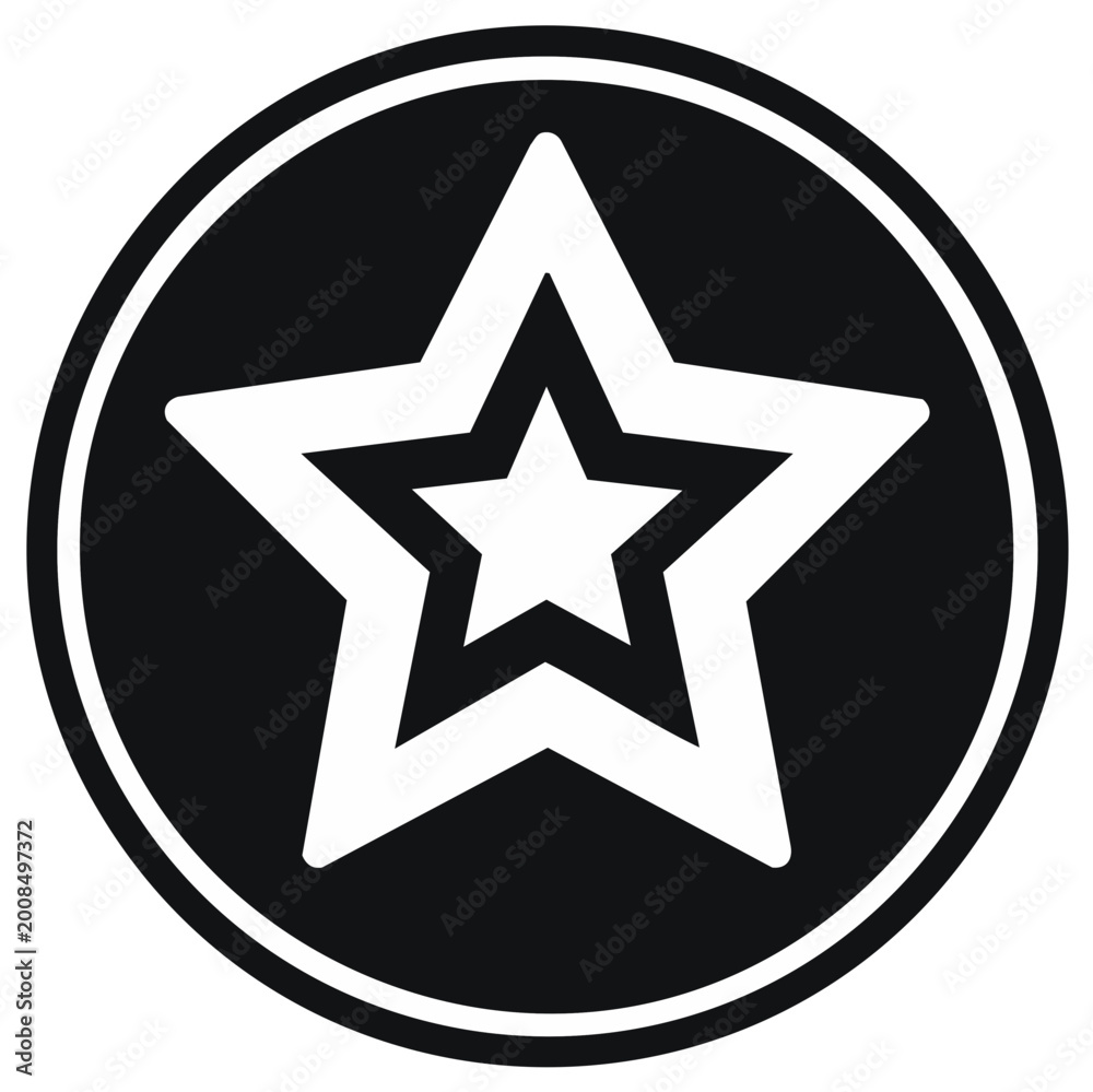 Fototapeta premium Modern abstract concentric star icon symbol in a dark circle representing achievement success and excellence