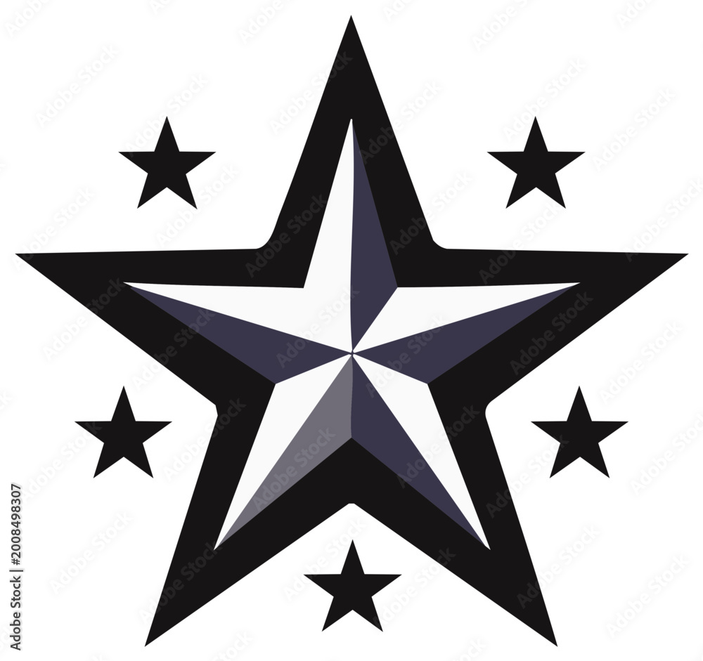 Fototapeta premium Star Illustration with Small Stars Around a Central Star Icon Geometric Design