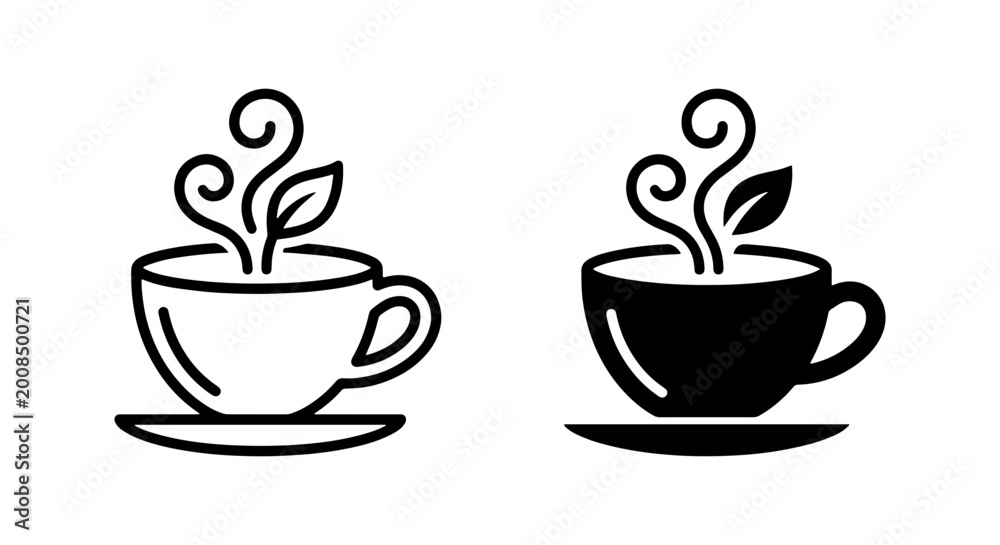 Obraz premium Hot Tea Cup Icons, Steaming Beverage Vector Graphics, Organic Drink Symbols, Cafe and Restaurant Elements