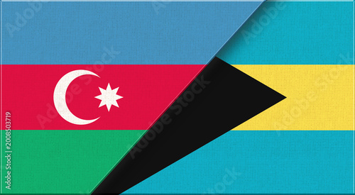 Bild auf Leinwand Azerbaijan and Bahamas islands flags on fabric texture for sport and diplomacy