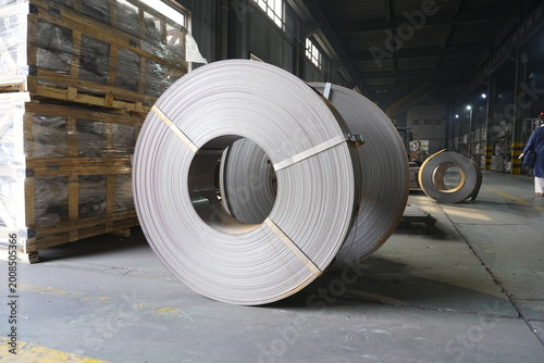 Hot rolled strip steel in the warehouse