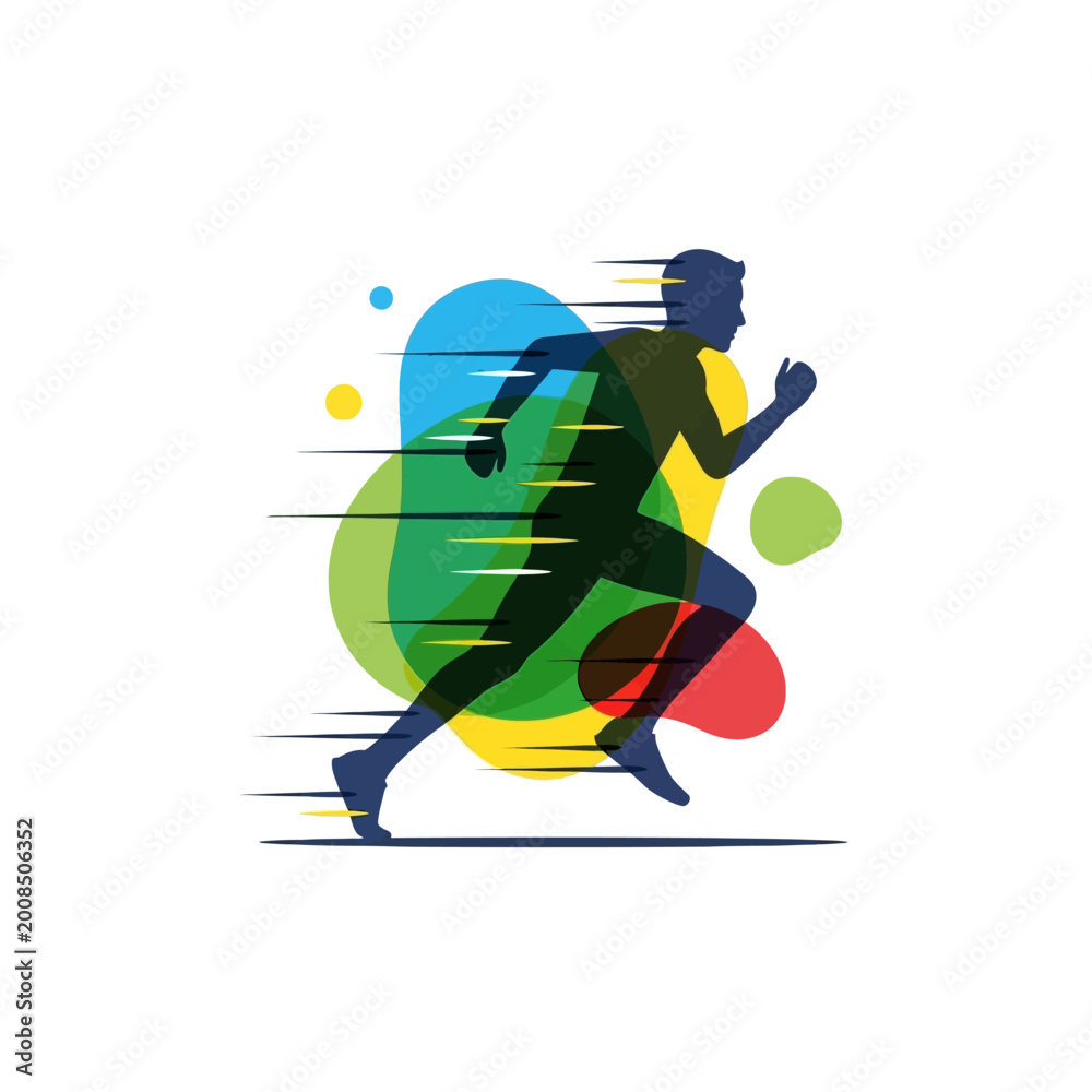 Obraz premium Dynamic Runner Silhouette with Colorful Abstract Shapes - Speed and Energy Concept