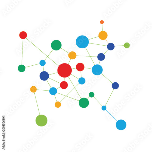 Abstract colorful connected dots network, science or technology concept, white background