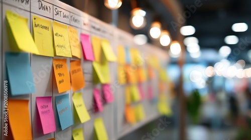 Sticky notes on whiteboard planning concept