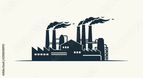 Photos Industrial factory silhouette emitting smoke against a neutral background