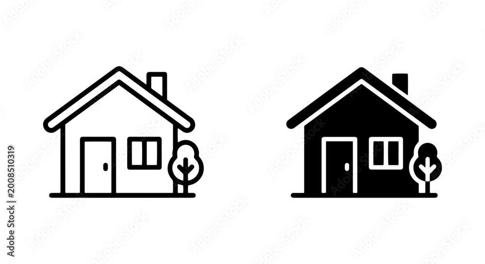 Fototapeta premium Minimalist House Icons, Outline and Solid Fill, Residential Building Symbols