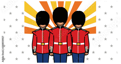Tableau sur toile Three british guardsmen illustration on transparent background