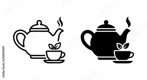 Fotografía Tea Time Icons: Steaming Teapot and Cup Set, Hot Beverage Graphic Resources
