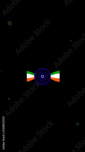 4K Vertical Unfurling Indian Tricolor Ribbon and Spinning Chakra Animation