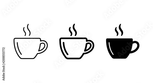Fotografía Hot Coffee Cup Icons, Steaming Beverage Vector Set, Morning Drink Graphics