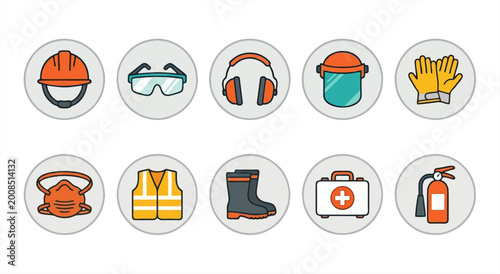Construction worker safety gear icons on a white background including a1.eps reference