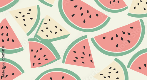 Schilderij op canvas Fresh Sliced Watermelon Fruit Pieces.