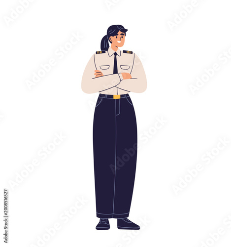 Female deck officer in maritime uniform. Ship crew personnel, mate, sea woman...
