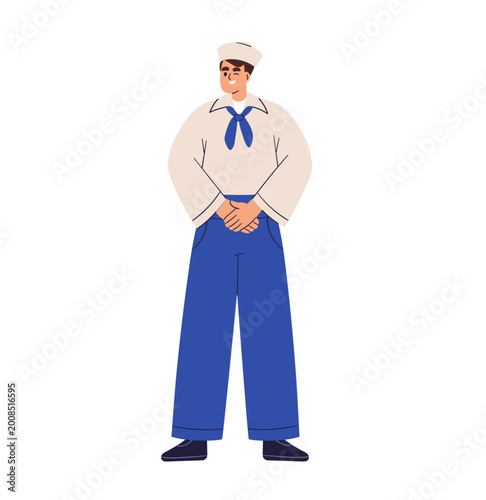 Sailor, seaman in nautical uniform. Sea man, ship crew. Sailing worker in mar...