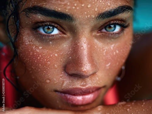 Close-Up Portrait of a Happy Model with Lipstick and Freckles