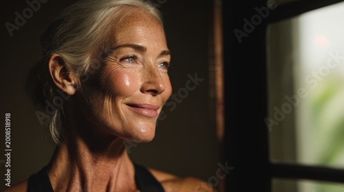 Joyful Portrait of a Smiling Person with Brown Hair and Wrinkles