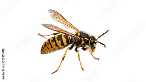 Close up of a wild yellow and black wasp or hornet insect isolated on transparent background