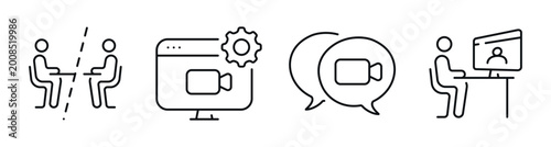 Foto Video conference and meeting icons depicting remote communication setup
