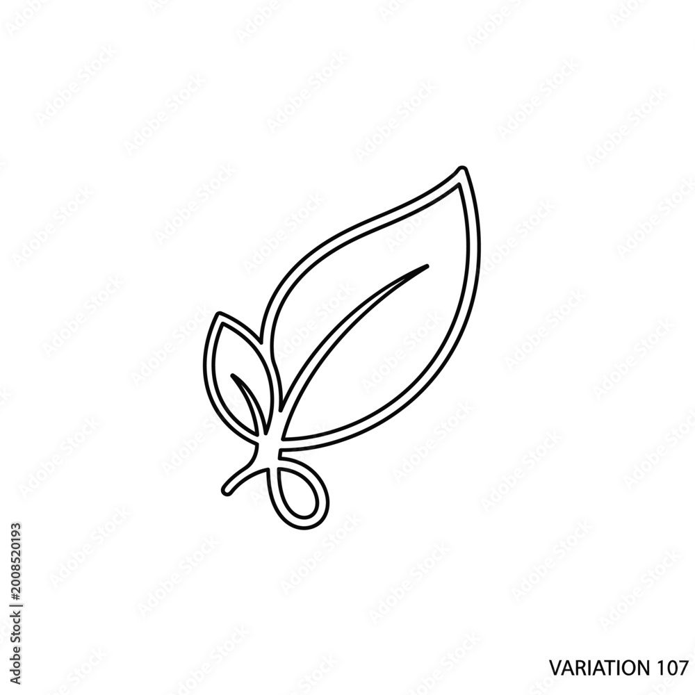 Obraz premium Minimalist Line Art of Two Leaves and Stem.