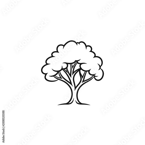 Simple Black and White Line Art Tree Illustration.