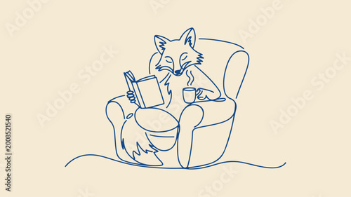 Cute Fox Reading Book on Armchair Cartoon Illustration Animal Character Design