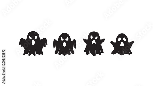 Foto Ghost monster silhouettes set with cute spooky faces and hollow eye shapes in bl