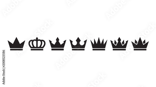 Fotografie Crown set with seven black silhouettes on a white background featuring crowns, k