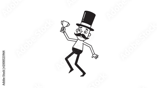 Bild auf Leinwand Butler cartoon character with top hat holding a martini glass dancing featuring