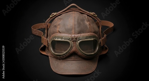 Vintage brown leather flight helmet.