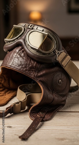 Vintage leather flight goggles helmet.