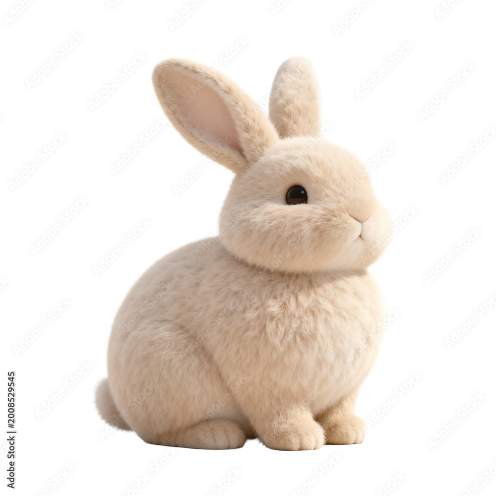 Obraz premium [Transparent Background PNG]Cute Fluffy Beige Plush Bunny Rabbit