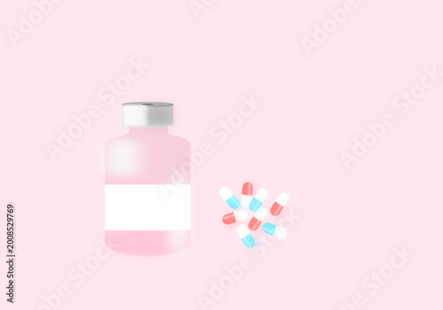 Ampoule with Vaccine and medical on Background. White Label.