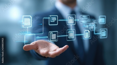 Businessman with data flow illustration