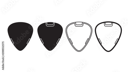 Bild auf Leinwand Guitar pick silhouette set with rounded triangular shapes and outline variations
